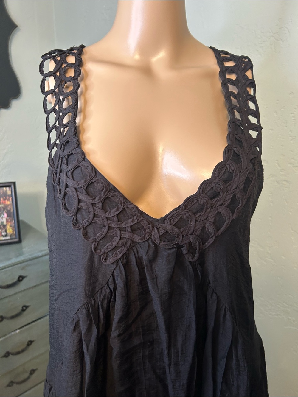Zara Black Crochet-Trim V-Neck Dress